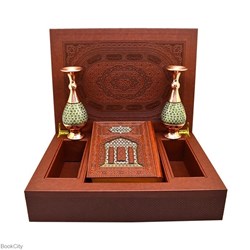 تصویر  ديوان حافظ 269 (وزيري طرح چرم با 2 گلدان خاتم جعبه لپ‌تاپي هليا)